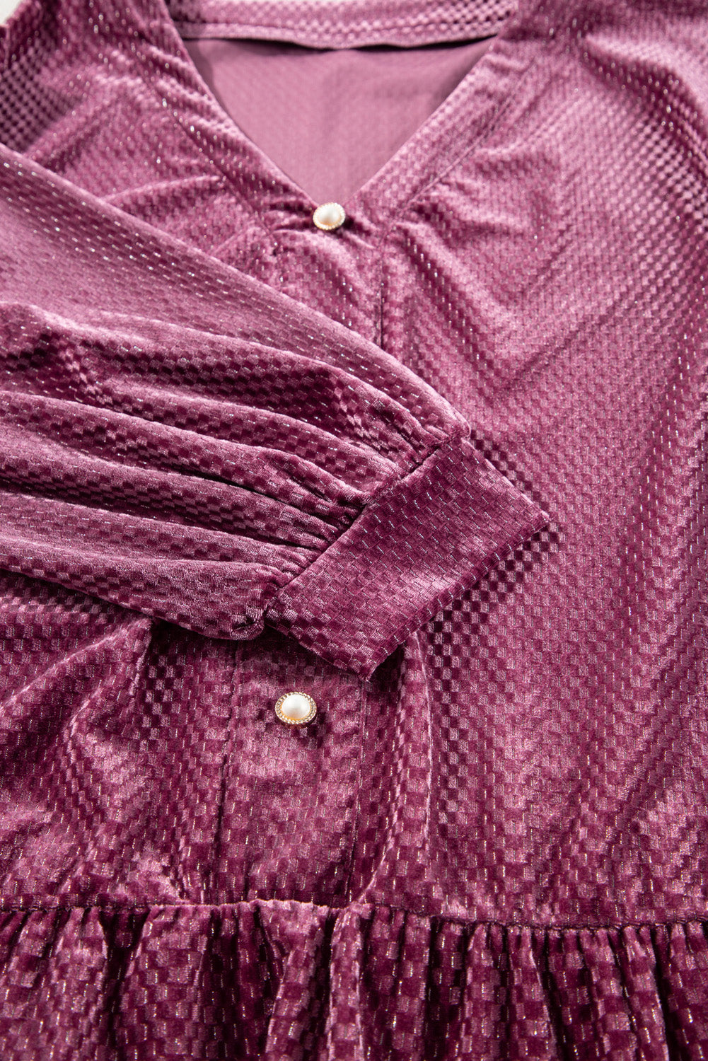 Meadow Mauve Plus Size Textured Velvet Tiered Buttons Tiered Dress Plus Size Mini Dresses JT's Designer Fashion