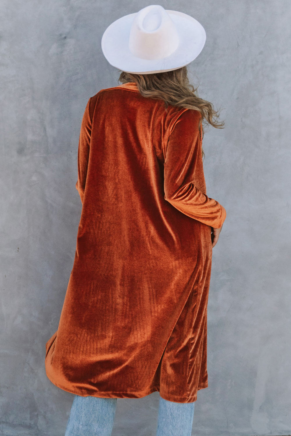 Brown Retro Velvet Long Sleeve Pocket Coat Coats JT's Designer Fashion