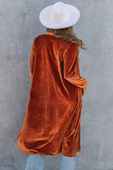 Brown Retro Velvet Long Sleeve Pocket Coat Coats JT's Designer Fashion