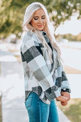 Gray Plaid Color Block Buttoned Long Sleeve Jacket with Pocket Plaid Shackets JT's Designer Fashion