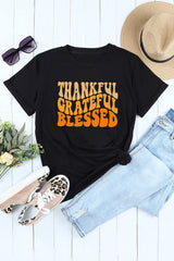 Black THANKFUL GRATEFUL BLESSED Crew Neck Graphic Tee Graphic Tees JT's Designer Fashion
