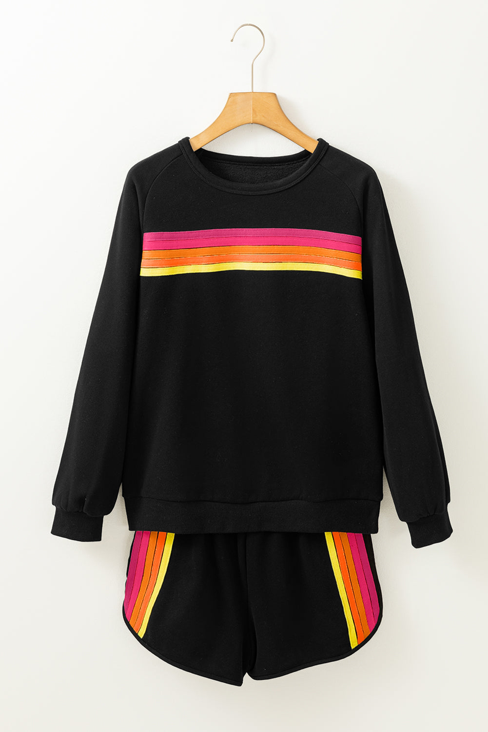 Black Striped Accent Pullover and Shorts Two Piece Casual Set Short Sets JT's Designer Fashion