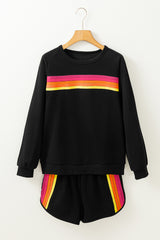 Black Striped Accent Pullover and Shorts Two Piece Casual Set Short Sets JT's Designer Fashion