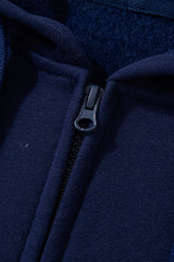 Navy Blue Solid Color Fleece Lined Zip up Hoodie Sweatshirts & Hoodies JT's Designer Fashion
