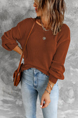 Orange Drop Shoulder Back Cut-out Sweater with Tie Sweaters & Cardigans JT's Designer Fashion