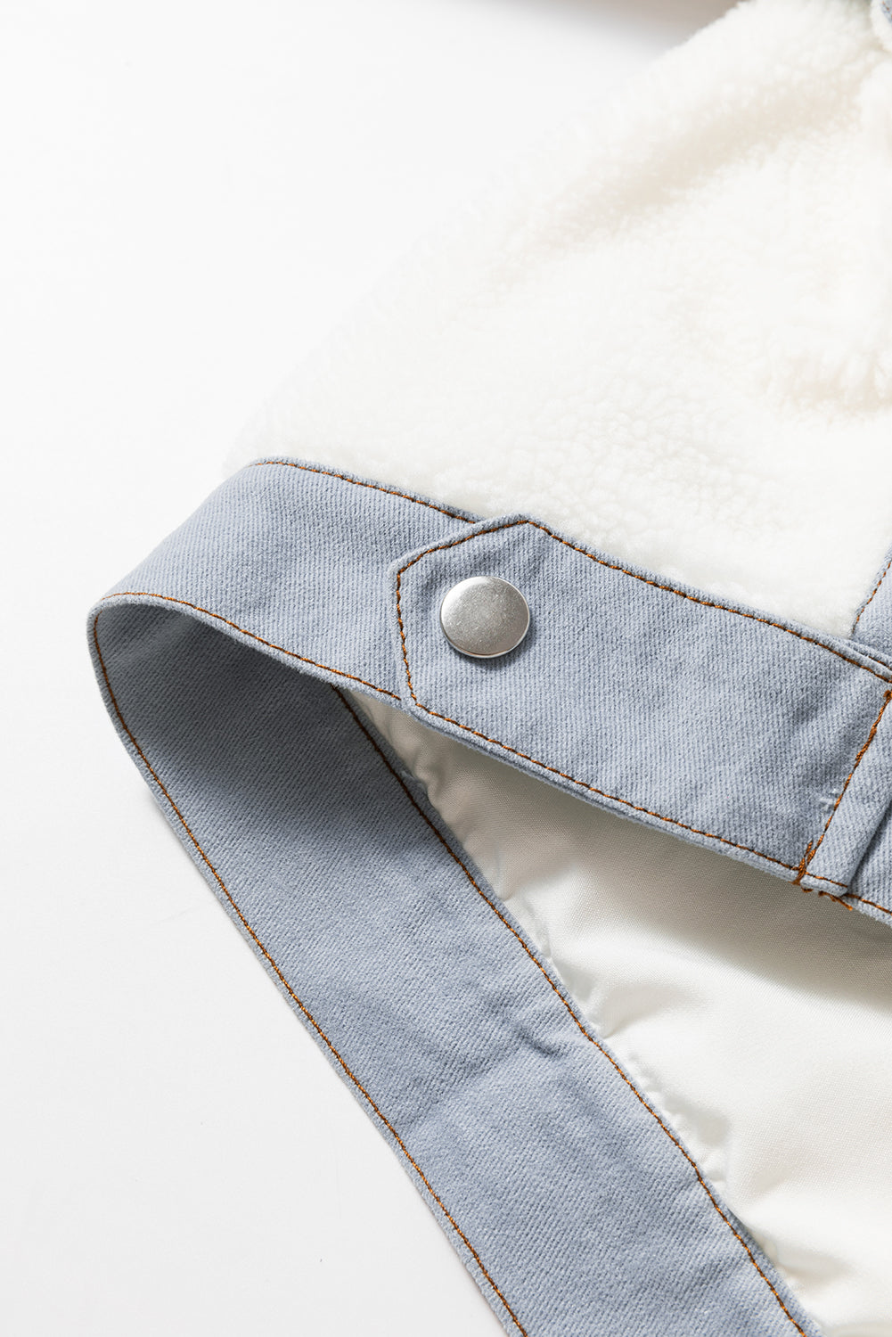 White Contrast Trim Buttoned Sherpa Jacket Jackets JT's Designer Fashion