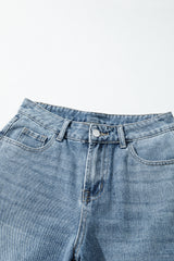 Dusk Blue Embroidered Cropped Wide Leg High Waist Jeans Jeans JT's Designer Fashion