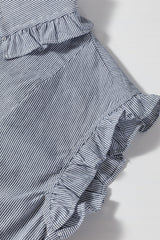 Blue Stripe Frilled Sleeveless Collar Front Pocket Button Up Mini Dress Mini Dresses JT's Designer Fashion