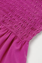 Rose Red Solid Color Ruffled Straps Smocked Ruched Long Dress Maxi Dresses JT's Designer Fashion