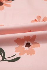 Pink Floral V Neck Smocked High Waist Ruffle Hem Long Dress Maxi Dresses JT's Designer Fashion