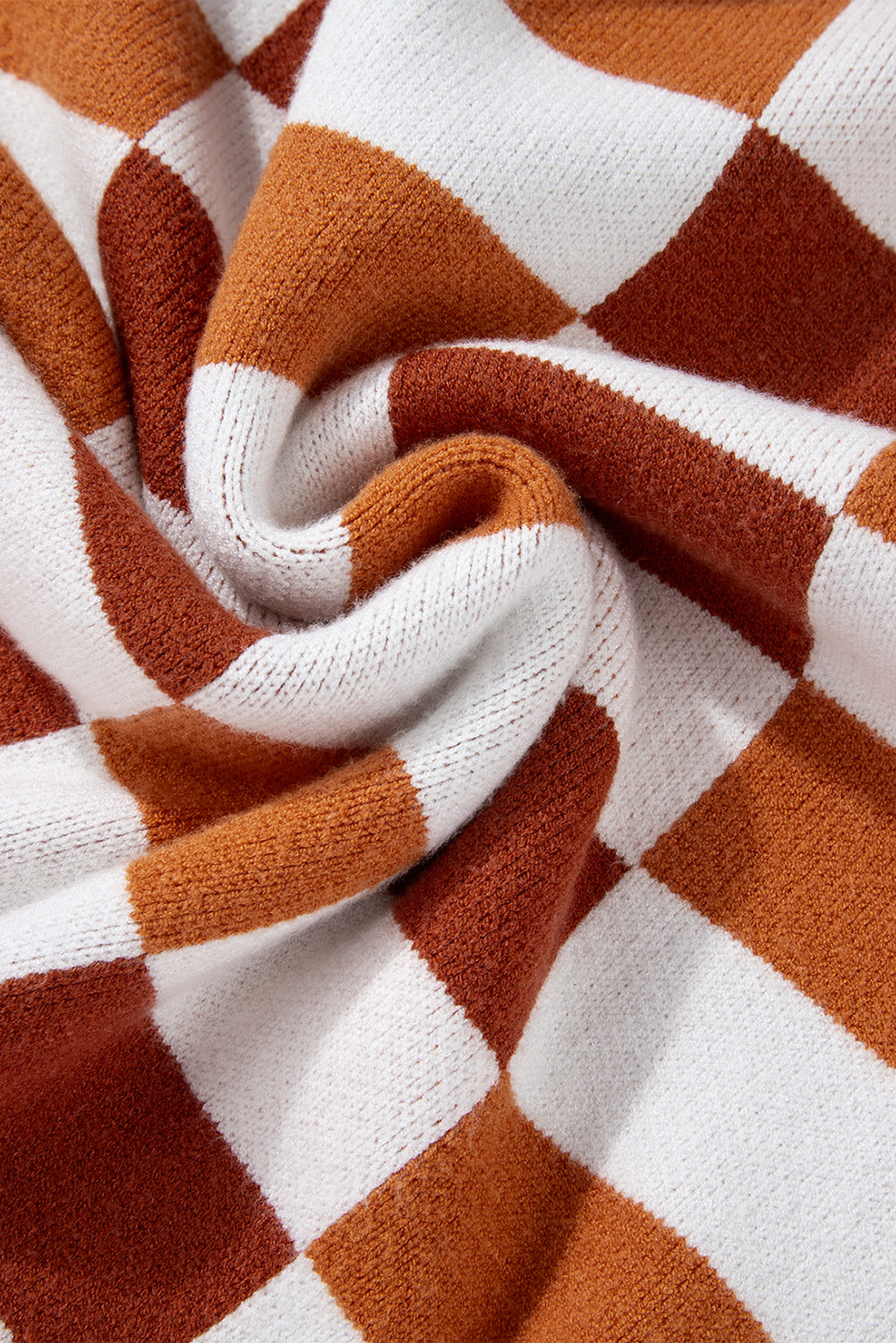 Orange Checkered Ribbed Edge O Neck Drop Shoulder Sweater Sweaters JT's Designer Fashion