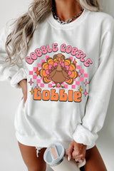 White Gobble Gobble Turkey Graphic Crewneck Thanksgiving Sweatshirt White 50%Polyester+50%Cotton Graphic Sweatshirts JT's Designer Fashion