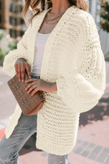 White Chunky Oversize Knit Drop Shoulder Puff Sleeve Cardigan Cardigans JT's Designer Fashion