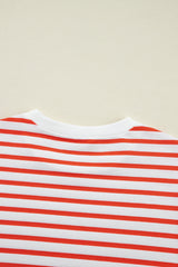 Orange Stripe Drop Shoulder Crew Neck Loose Sweatshirt Sweatshirts & Hoodies JT's Designer Fashion