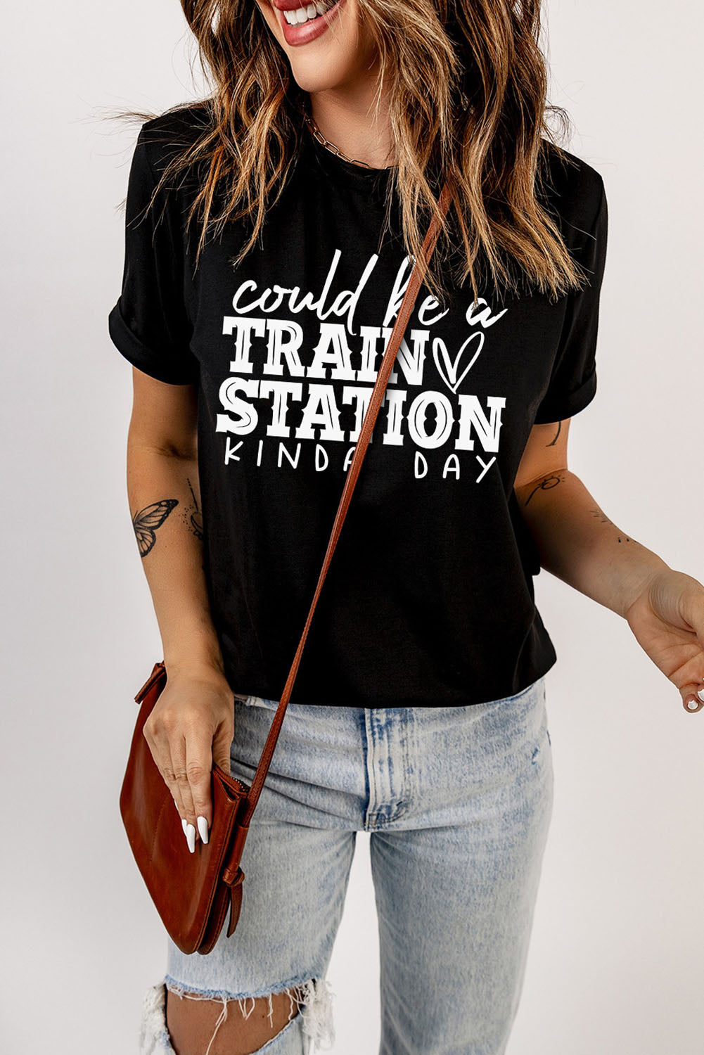 Black Could be a TRAIN STATION KINDA DAY Graphic Tee Graphic Tees JT's Designer Fashion