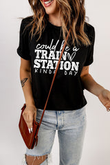 Black Could be a TRAIN STATION KINDA DAY Graphic Tee Graphic Tees JT's Designer Fashion