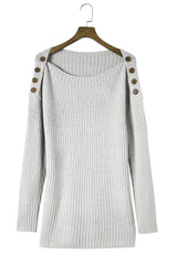 Gray Buttoned Drop Shoulder Oversized Sweater Sweaters & Cardigans JT's Designer Fashion