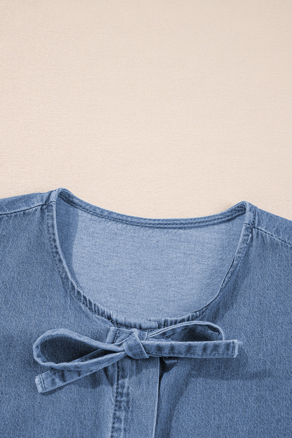 Dusk Blue Tied Front Bubble Sleeve Peplum Denim Shirt Blouses & Shirts JT's Designer Fashion