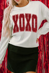 White Glitter XOXO Graphic Crewneck Valentines Pullover Sweatshirt Graphic Sweatshirts JT's Designer Fashion