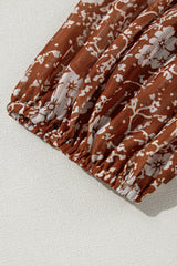 Brown Boho Floral Ruffled Puff Sleeve V Neck Mini Dress Floral Dresses JT's Designer Fashion