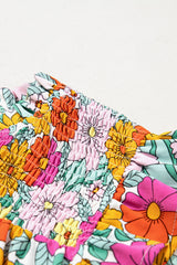 Sky Blue Floral Print Smocked Notch V Neck Flutter Sleeve Mini Dress Floral Dresses JT's Designer Fashion