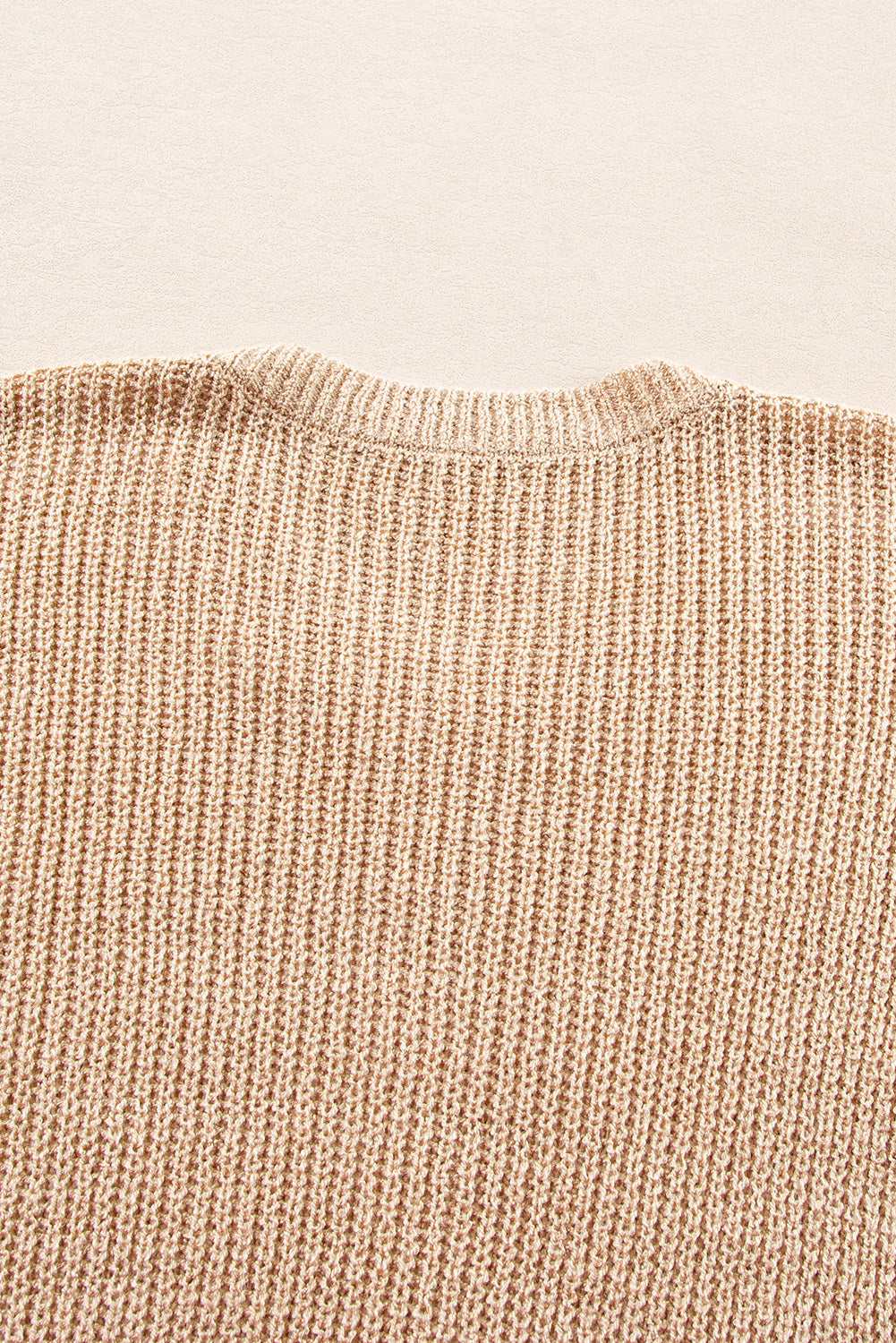 Light French Beige Contrast Striped 3/4 Sleeve Crew Neck Sweater Sweaters JT's Designer Fashion