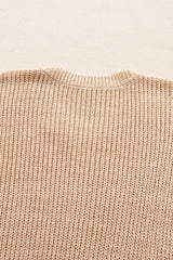 Light French Beige Contrast Striped 3/4 Sleeve Crew Neck Sweater Sweaters JT's Designer Fashion