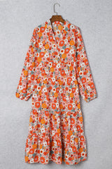 Multicolor Boho Floral Collared Long Sleeve Ruffled Dress Floral Dresses JT's Designer Fashion
