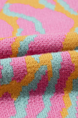 Bright Pink Plus Size Leopard Ribbed Trim Sweater Plus Size Sweaters & Cardigans JT's Designer Fashion