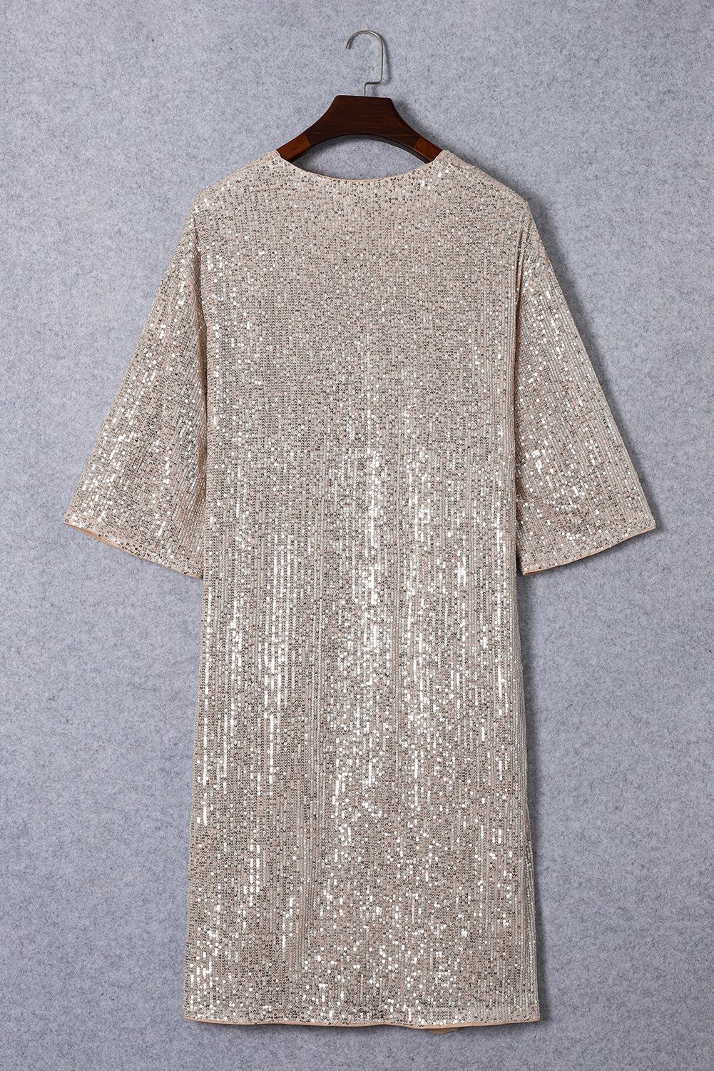 Apricot Sequin 3/4 Sleeve Open Front Duster Kimono Kimonos JT's Designer Fashion