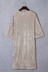 Apricot Sequin 3/4 Sleeve Open Front Duster Kimono Kimonos JT's Designer Fashion