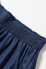 Sail Blue Side Pockets Frilled Smocked High Waist Wide Leg Jeans Jeans JT's Designer Fashion