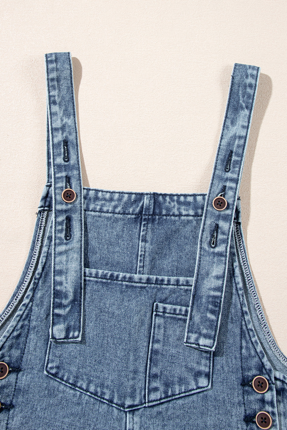 Stone Blue Distressed Bib Pocket Wide Leg Denim Overall Jumpsuits & Rompers JT's Designer Fashion
