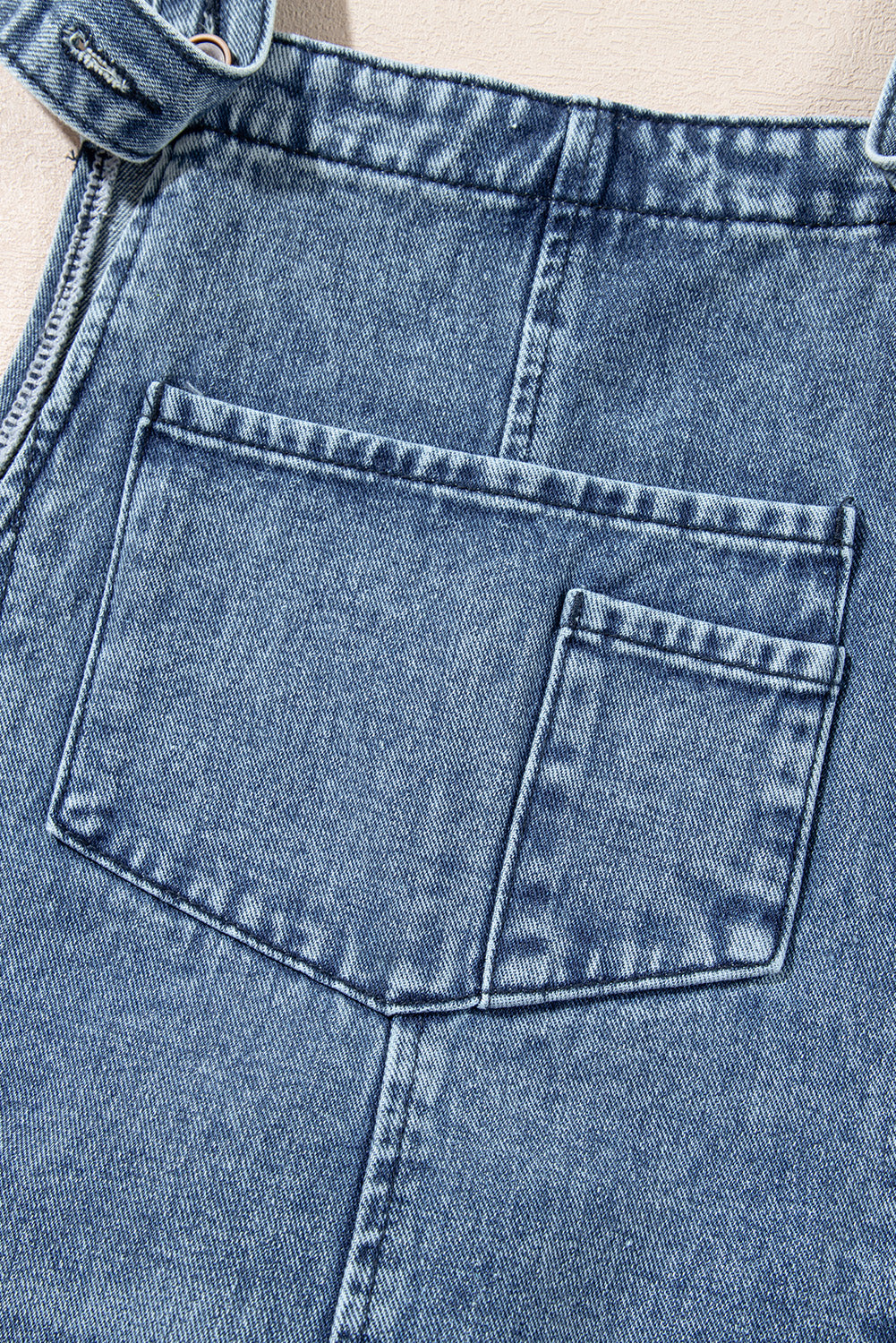 Stone Blue Distressed Bib Pocket Wide Leg Denim Overall Jumpsuits & Rompers JT's Designer Fashion