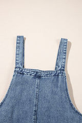 Stone Blue Distressed Bib Pocket Wide Leg Denim Overall Jumpsuits & Rompers JT's Designer Fashion