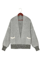 Gray Chunky Waffle Knit Oversized Collar Cardigan Cardigans JT's Designer Fashion