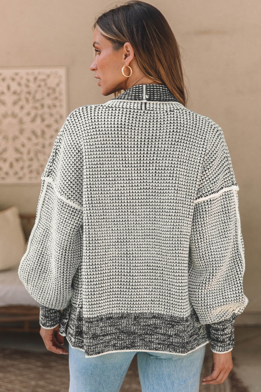 Gray Chunky Waffle Knit Oversized Collar Cardigan Cardigans JT's Designer Fashion