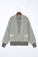 Gray Chunky Waffle Knit Oversized Collar Cardigan Cardigans JT's Designer Fashion