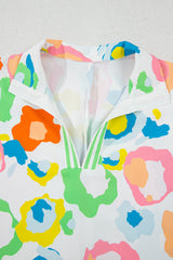 Green Chic Leopard Print Striped Detail Split Neck Blouse Blouses & Shirts JT's Designer Fashion