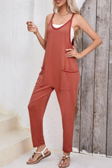 Gold Flame Side Pockets Harem Pants Sleeveless V Neck Jumpsuit Jumpsuits & Rompers JT's Designer Fashion