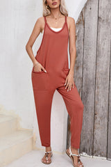 Gold Flame Side Pockets Harem Pants Sleeveless V Neck Jumpsuit Jumpsuits & Rompers JT's Designer Fashion