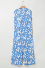 Myosotis Floral Print Half Button Wide Leg Relaxed Sleeveless Jumpsuit Jumpsuits & Rompers JT's Designer Fashion