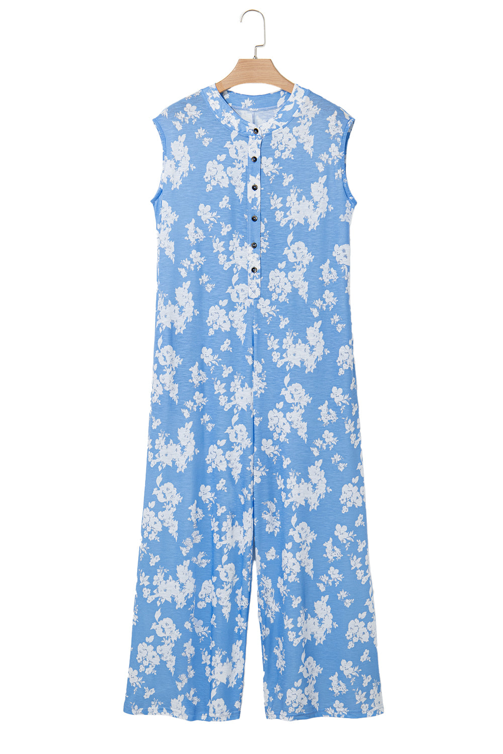 Myosotis Floral Print Half Button Wide Leg Relaxed Sleeveless Jumpsuit Jumpsuits & Rompers JT's Designer Fashion