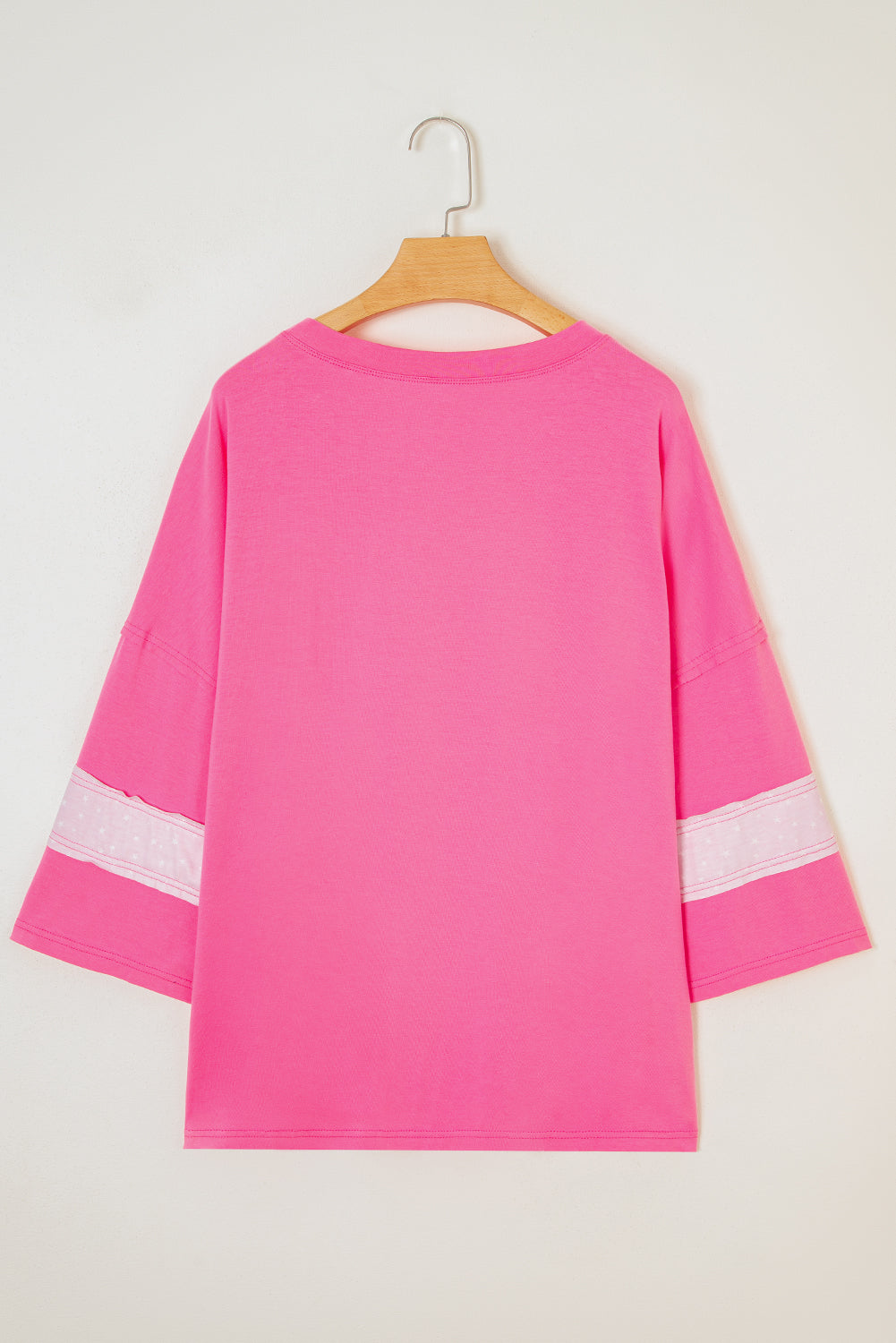 Pink Star Patched Colorblock Raw Edge Bracelet Sleeve Plus Size Loose Tee Plus Size Tops & Tees JT's Designer Fashion