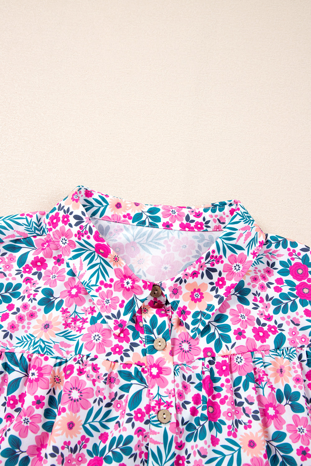 Pink Plus Size Floral Half Button Short Puff Sleeve A-line Dress Plus Size Mini Dresses JT's Designer Fashion