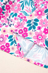 Pink Plus Size Floral Half Button Short Puff Sleeve A-line Dress Plus Size Mini Dresses JT's Designer Fashion