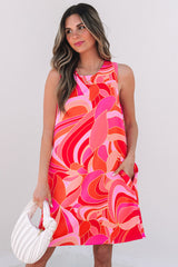 Rose Abstract Floral Print Sleeveless Shift Mini Dress Mini Dresses JT's Designer Fashion