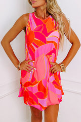 Rose Abstract Floral Print Sleeveless Shift Mini Dress Mini Dresses JT's Designer Fashion