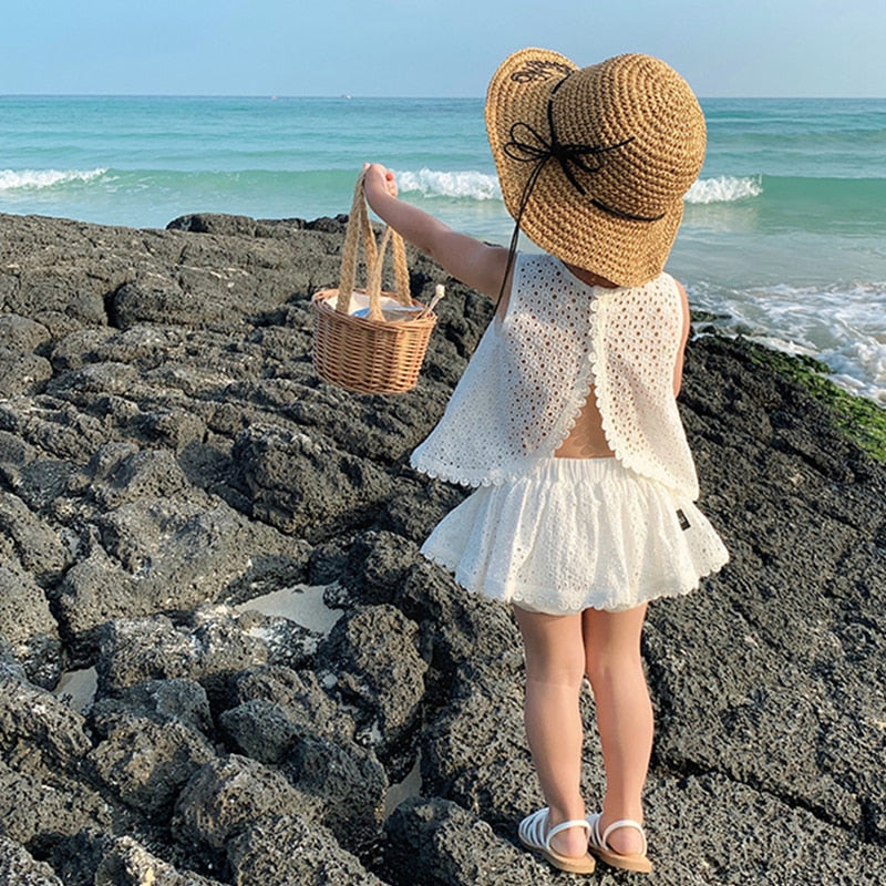 Girls 2 Piece Hollow Lace Wedding Romper Set Kids Sets JT's Designer Fashion