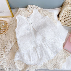 Girls 2 Piece Hollow Lace Wedding Romper Set White Kids Sets JT's Designer Fashion